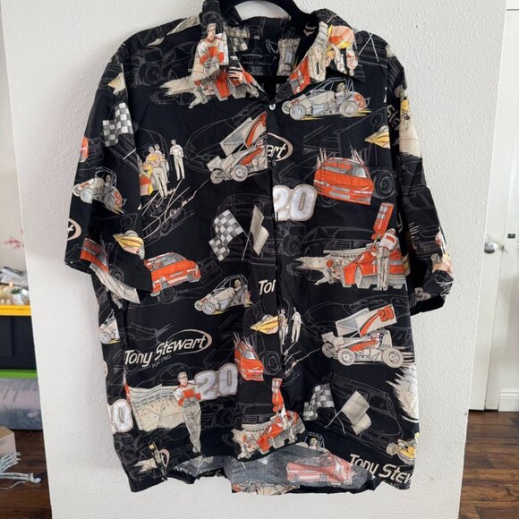 Vintage Tony Stewart Racing Hawaiian Button-Up Shirt Size XL - Picture 1 of 4